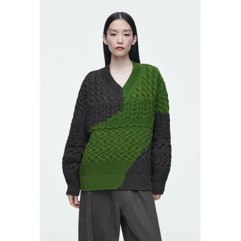 Japan 추상 케이블 니트 메리노 울 스웨터