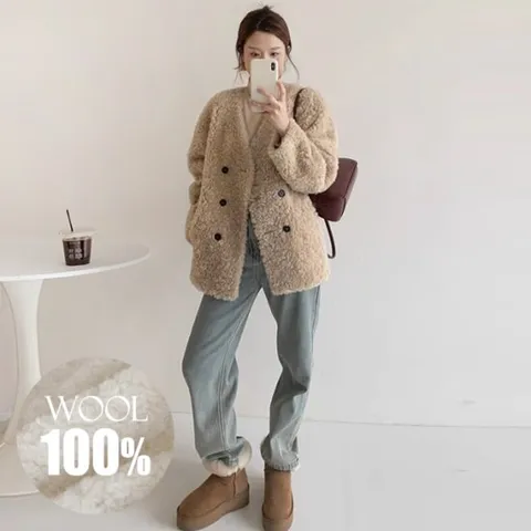 이쁘다 [양모100%] 램지 뽀글 시어링 코트