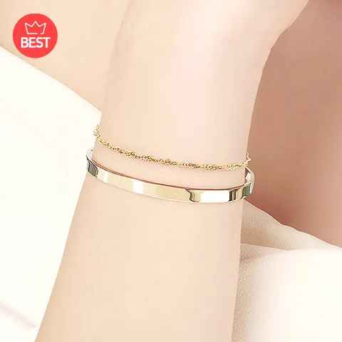 [제메이스] 18K 오로라 2mm 볼륨 팔찌 + 하프 뱅글 팔찌