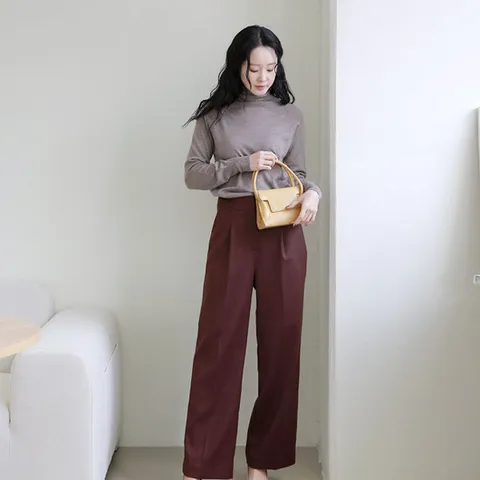 [르포엠]울 블렌딩 세미와이드 트윌 팬츠