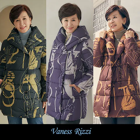 엄마옷 숄카라 볼륨 웰론 패딩 프린트 패턴 빅사이즈 중년여성 마담 60대 50대 40대 선물