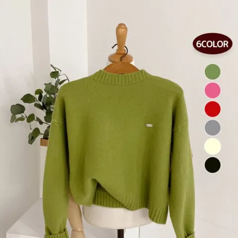 헤이븐 / 여성 엘틱스 장식 세미크롭 반목 니트/ 6컬러