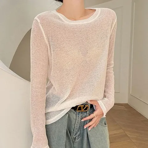 루즈핏티셔츠 여성 얇은 소재 시스루 패션 루즈 티셔츠