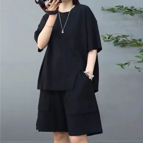 반팔 여성 여름 유니크 투피스 세트 반바지 셋업