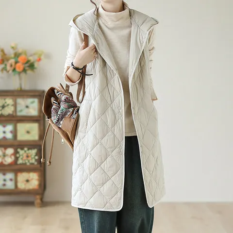 [블랙퀸]마감할인 고르닌 퀼팅 후드 롱 조끼점퍼 blk002785