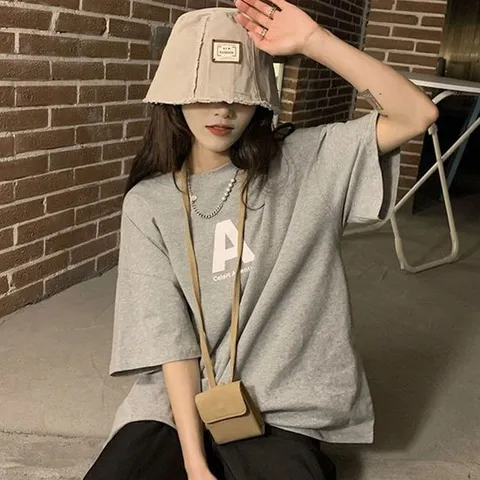 여름맨투맨 여자 라운드넥 빅사이즈 알파벳 프린팅 반팔 티셔츠