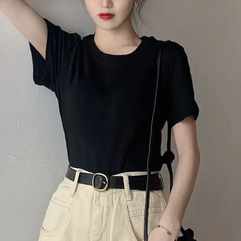 여름맨투맨 슬림핏 여성 무지 이너 반팔티셔츠 라운드넥 데일리