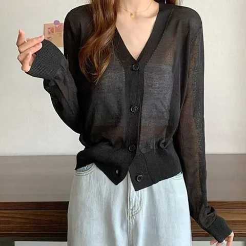 파스텔톤 얇은 여름 시스루 가디건 여리여리 데이트룩