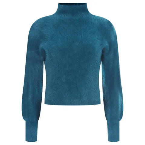 샵앤) 여성 퍼 크롭 폴라 니트 티셔츠 EAN-WKN-20170-청록