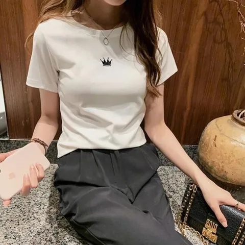 티셔츠 반팔티 여자 라운드 슬림 무지티 데일리 흰티 면티