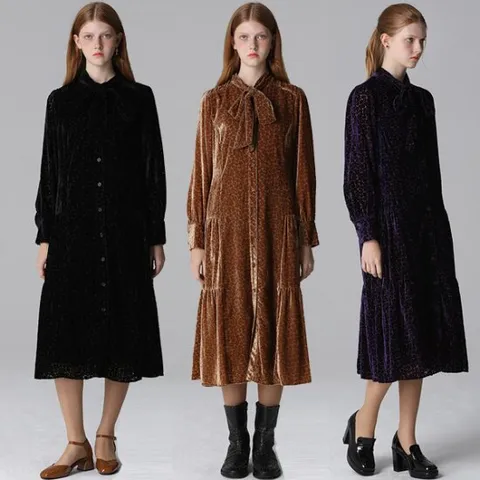 [르오트(LeOT)] 벨벳 번아웃 타이넥 원피스-사이즈 55~88까지