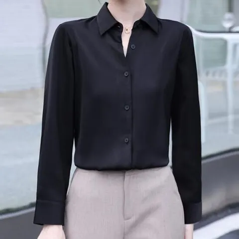 올블랙셔츠 여성 검정색 기본 카라 셔츠 데일리룩