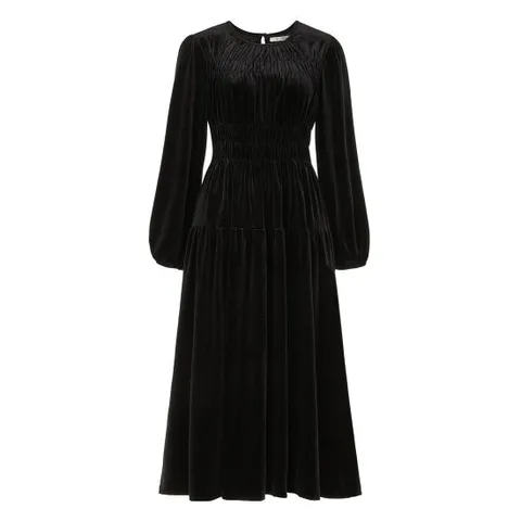 [ 롯데백화점 ]FOCUS  스모크셔링라운드넥벨벳원피스 PBBF4W1OP3181