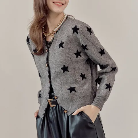 스타 부클 스티치 자수 니트 가디건 LB4KCD014