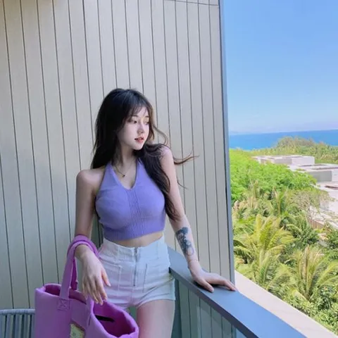 라운드넥 여자 니트 나시 끈나시 홀터넥 크롭티 백리스 휴양지