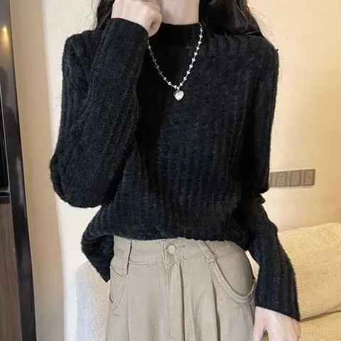 골지니트티 심플 반폴라 골지 스트라이프 니트 스웨터