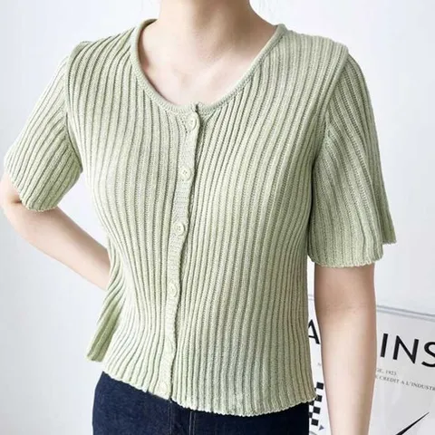 썸머가디건 여름 골지 소재 니트웨어 여리핏 여자 반팔 가디건