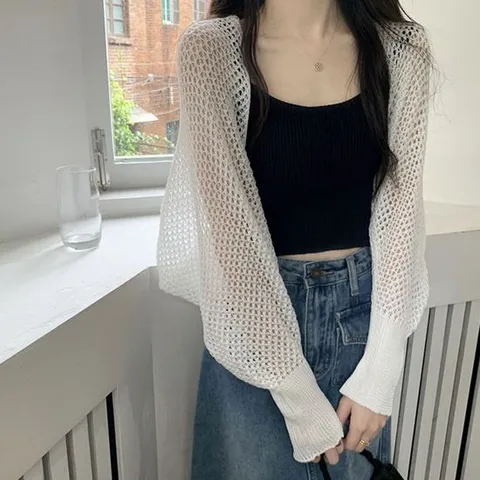 썸머가디건 여자 여름 니트웨어 그물 짜임 볼레로 스타일 가디건