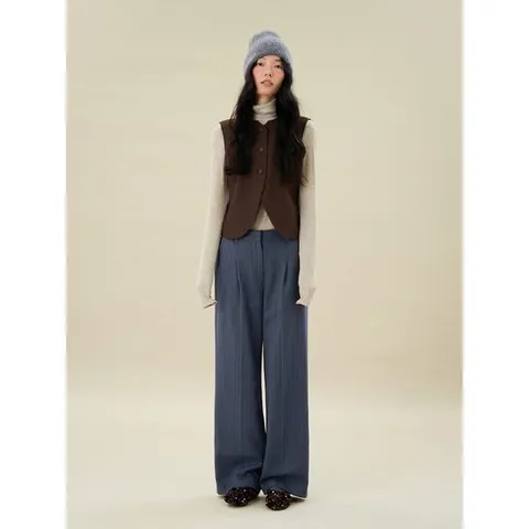 [빈폴레이디스] 울 혼방 턱 와이드 팬츠  블루 (BF4Y21C02P)