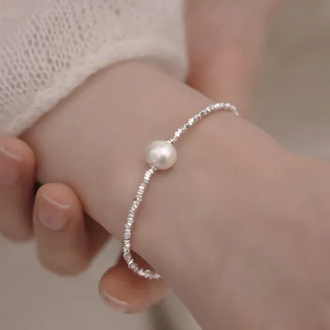 [파르펠레] 100%전체 925(GS단독특가)실버 조각볼륨 천연진주 온리원 팔찌 (로즈골드/화이트실버 택1)