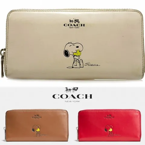 코치 F53773 OS 여자 스누피 아코디언 지퍼 장지갑