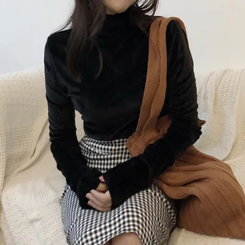 나바바 / NK2693 무지 벨벳 터틀넥 긴팔 니트티