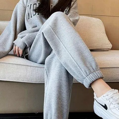 여성 밑단 루즈핏 바지 얇은 와플 편한 밴딩