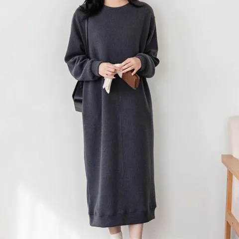 [모드제니]임산부 박시 루즈 기모 골지 니트 롱원피스 3컬러 봄