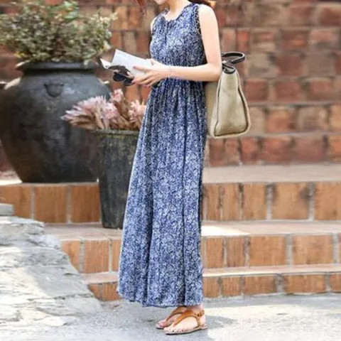 여성 패턴 바캉스 하객룩 여름 민소매 롱 원피스 OPC004