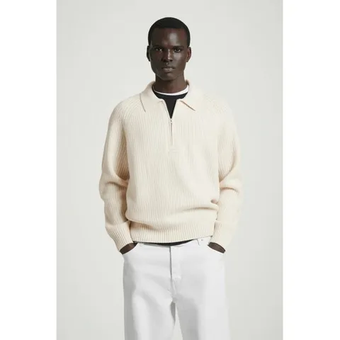 재팬 칼라 메리노 울 하프 지퍼 스웨터