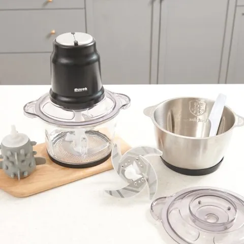 루베크 2L 멀티 다지기 RU-280ST 유리/스텐 2가지용기 마늘박피기구성 2중칼날 대용량다지기