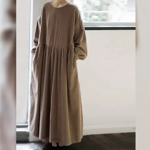 이쁘다 로젤 코듀로이 오버핏 롱 원피스