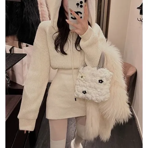 [드레스허그]그로브 슬림 후드 니트 원피스 3color