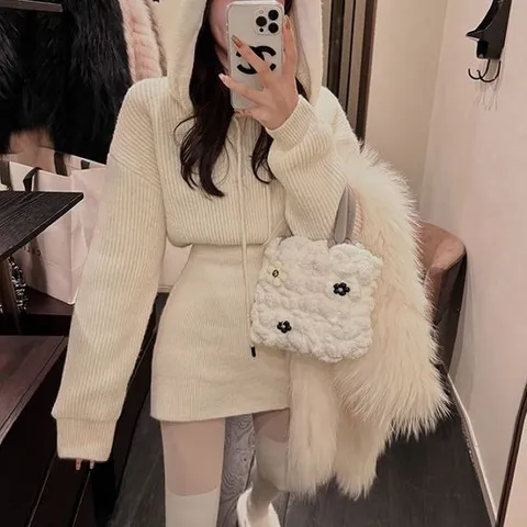 [드레스허그] 그로브 슬림 후드 니트 원피스 3color