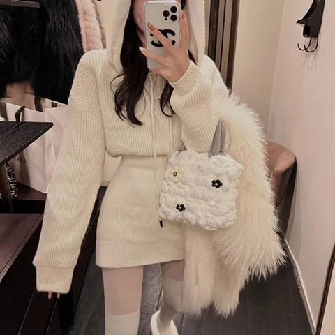 허그허그 / 그로브 슬림 후드 니트 원피스 3color