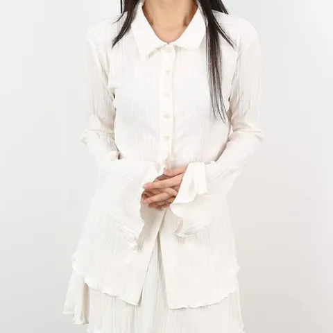 [파라노말샵]해파리 주름 플리츠 소매 트임 프릴 블라우스 (파라