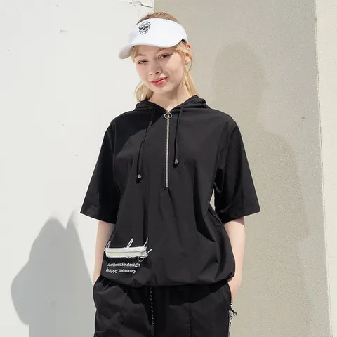 아델라이크 지퍼 레터링 5부 후드집업 조거팬츠 상하 세트 아델골프 당일발송 여자골프웨어 빅사이즈 골프웨어