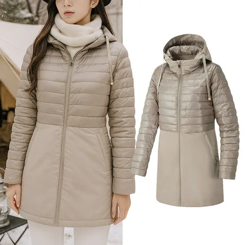 콜핑 여성 겨울 중기장 후드 경량 패딩 자켓