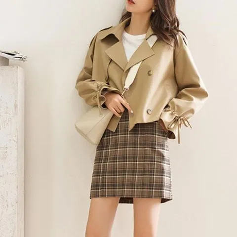 가을트렌치코트 여성 소프트 모던 크롭 숏 트렌치 코트 가을 자켓