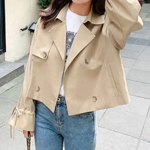 여성트렌치코트 더블 트렌치 코트 숏 바바리 자켓 베이지