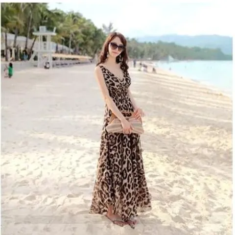 핫신상 섹시 브이넥 호피무늬 원피스 바닷가 여행 날씬