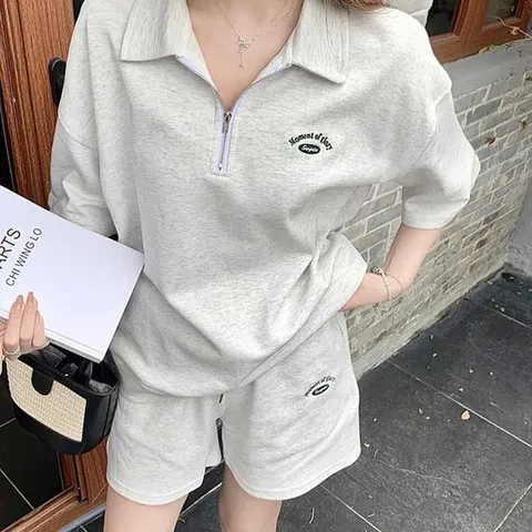 여성여름트레이닝세트 집업 트레이닝 세트 여유핏 미니자수 허리밴딩 츄리닝