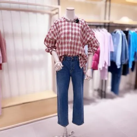 [시에로]SE4SHF429_헨리넥 루즈핏 체크 블라우스