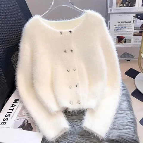 나바바 / NC309 러블리 밍크 라운드넥 긴팔 니트 가디건