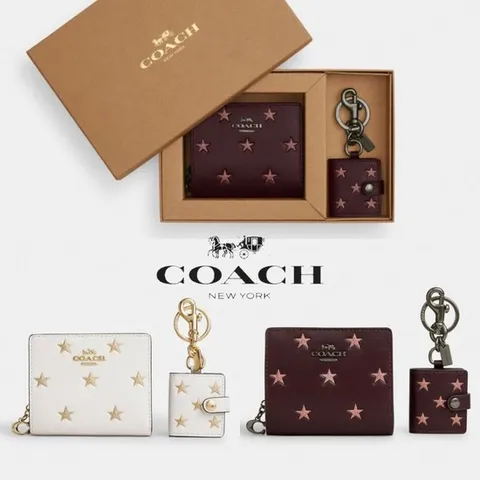 코치 CW950 OS 여자 Star 프린트 백참 스냅 반지갑 선물세트