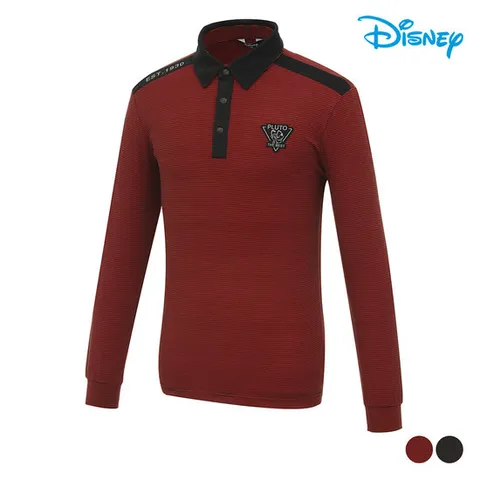 [디즈니골프]남성 스트라이프 와펜 기모 긴팔 카라 티셔츠 DO3MTS008