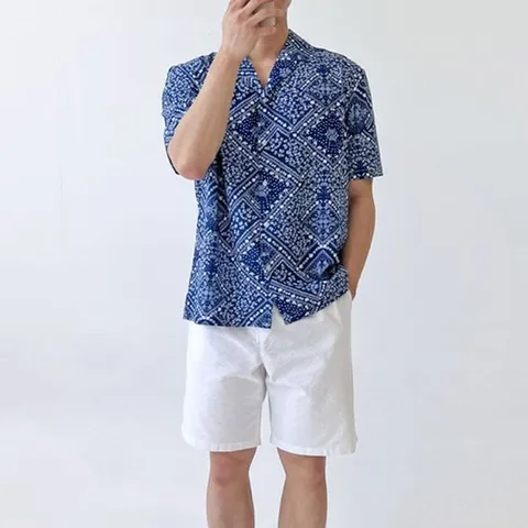 휴가 남자 코발트블루 셔츠 호캉스 태국 베트남 하와이완