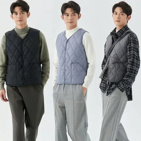여름작업조기 남성 방한 스타일 마름모 패턴 털 안감 베스트