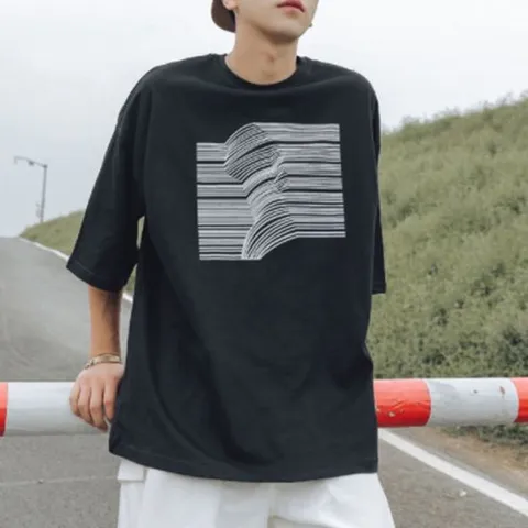 남자여름옷 남성 독특한 프린팅 포인트 5부 오버핏 반팔 티셔츠