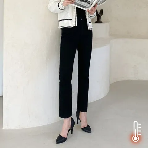 [진마니아][진마니아] 모던 블랙 히든밴딩 포근 기모 일자 데님